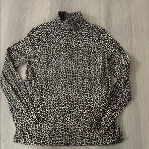 J. Crew Leopard Print Turtleneck Mock neck Top Size L